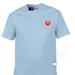 Crazy Hearts Embroidered Heart T-shirt in Light Blue